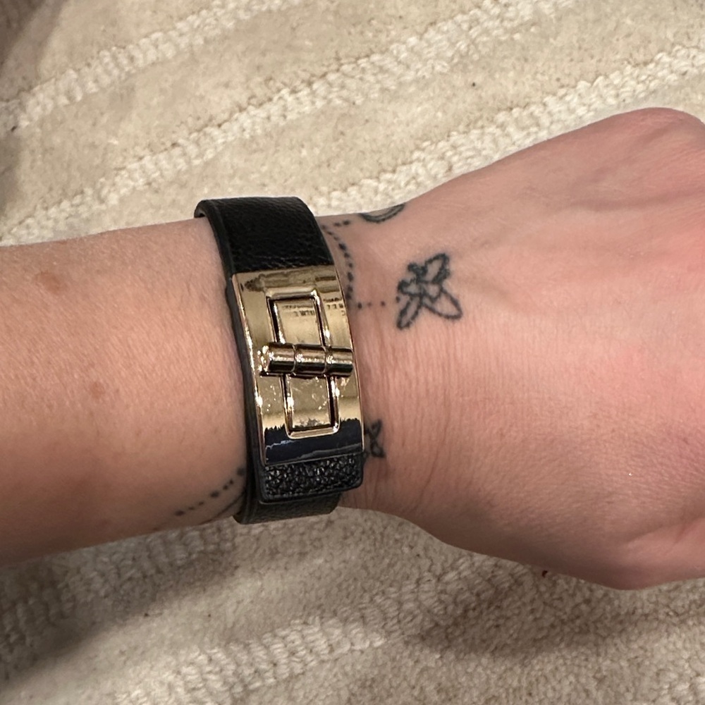 Black Faux Leather Bracelet with Gold Clasp